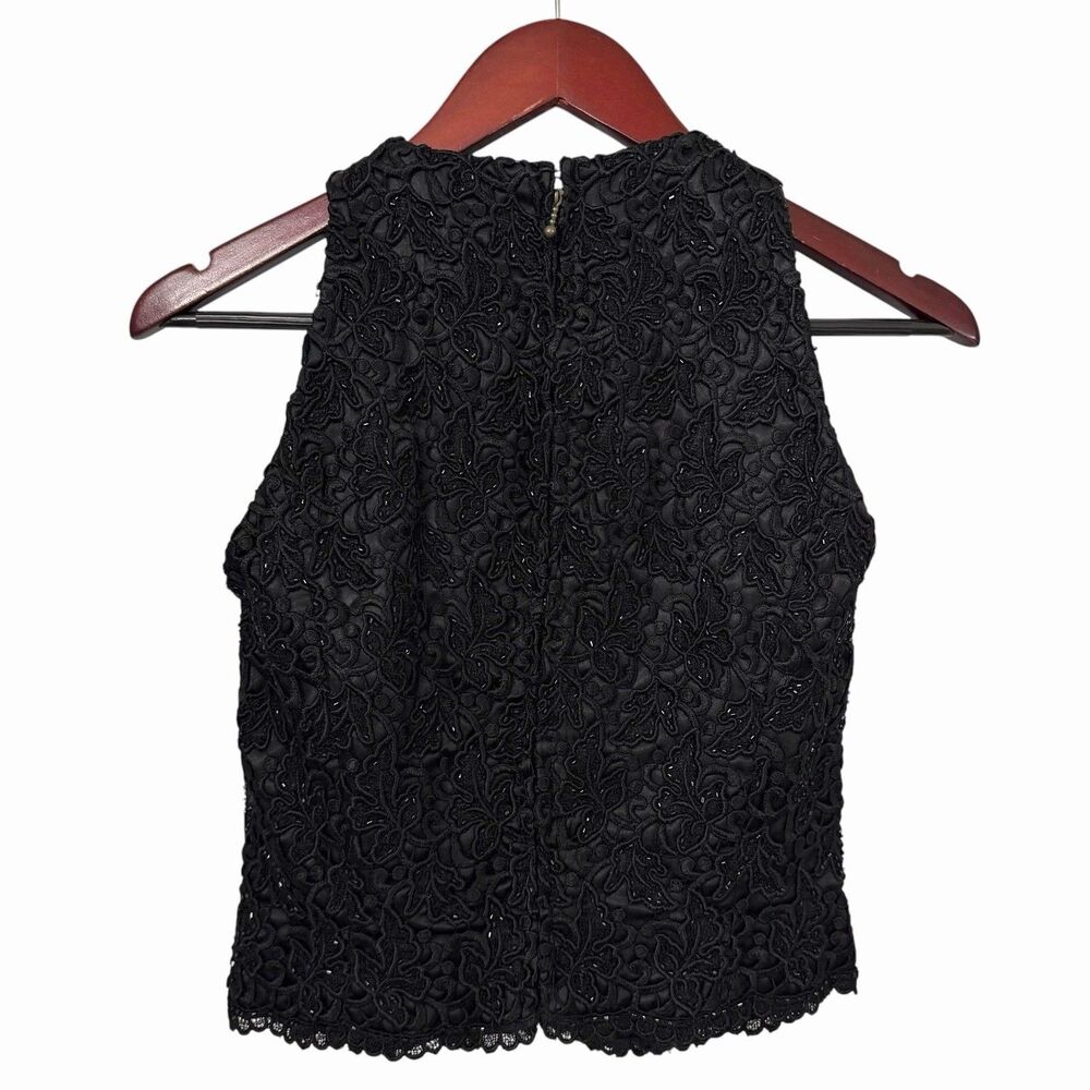 VTG Whimsigoth Carmen Marc Valvo Beaded Black Lace Halter Evening Top Blouse 8 - Picture 6 of 10